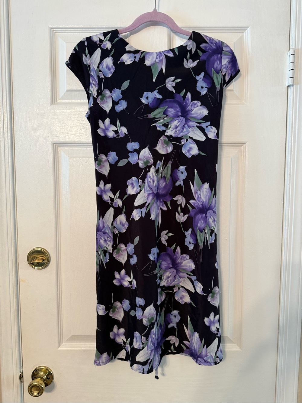 Women’s Black Midi Dress with Purple Floral Print